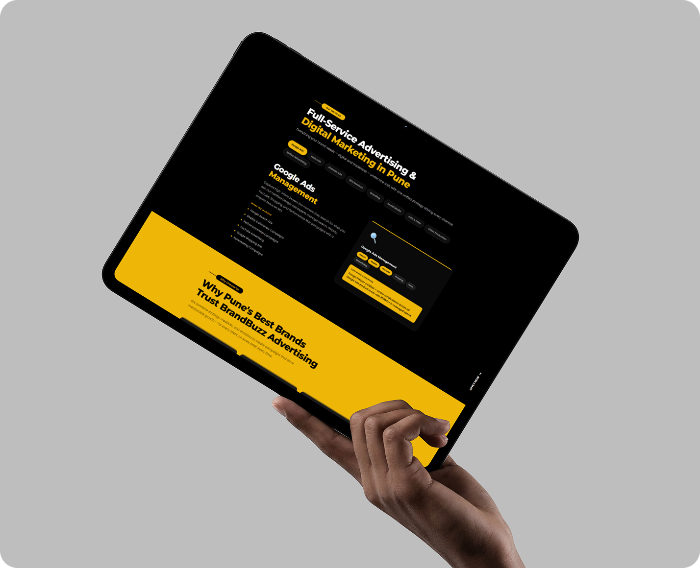 Brand buzz website on a tablet