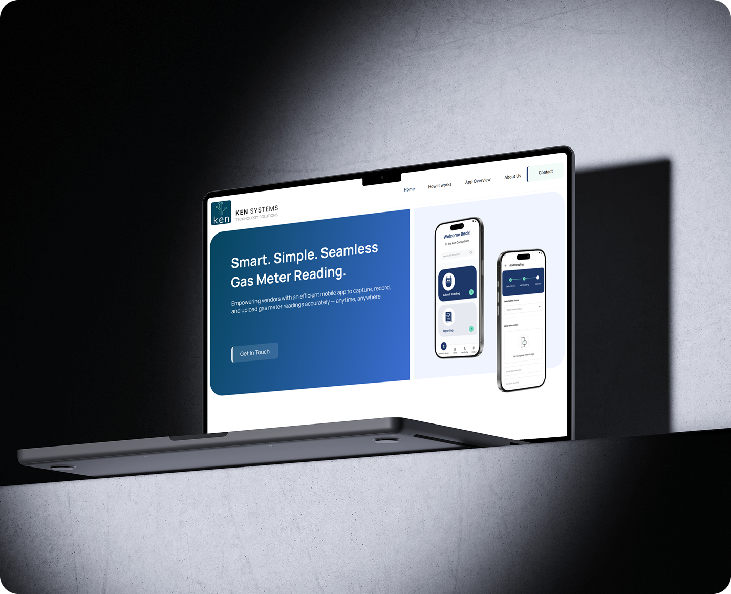 KEN System website on a laptop